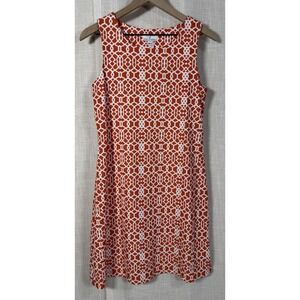 Jude Connally A-line Dress Medium Orange White Stretch USA Geometric Trellis